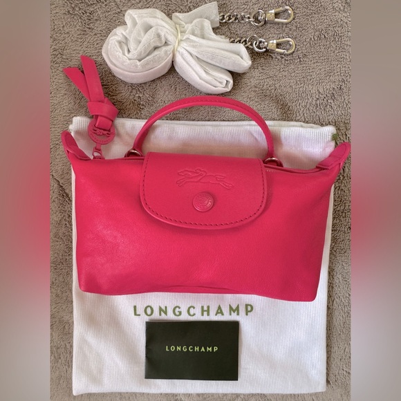 NEW🔥LONGCHAMP Le Pliage Pink Leather Mini Bag with Chain🔥 - Picture 8 of 16